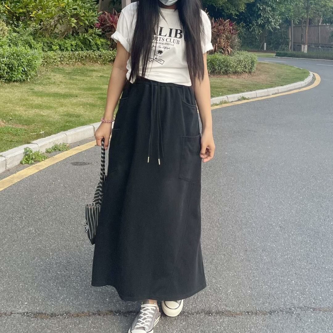 【時髦運動風防舊水洗長裙】（現貨）