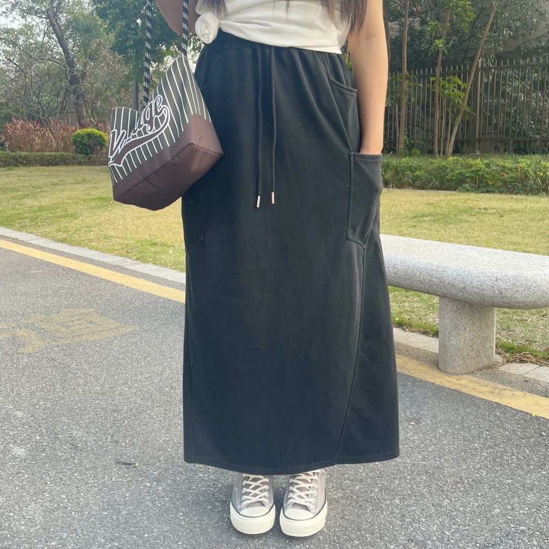 【時髦運動風防舊水洗長裙】（現貨）