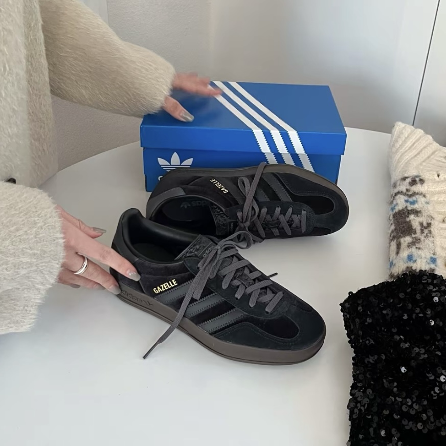 Adidas Gazelle Indoor Black Velvet 黑灰 炭灰 天鵝絨 焦糖底 德訓鞋 低筒休閒鞋