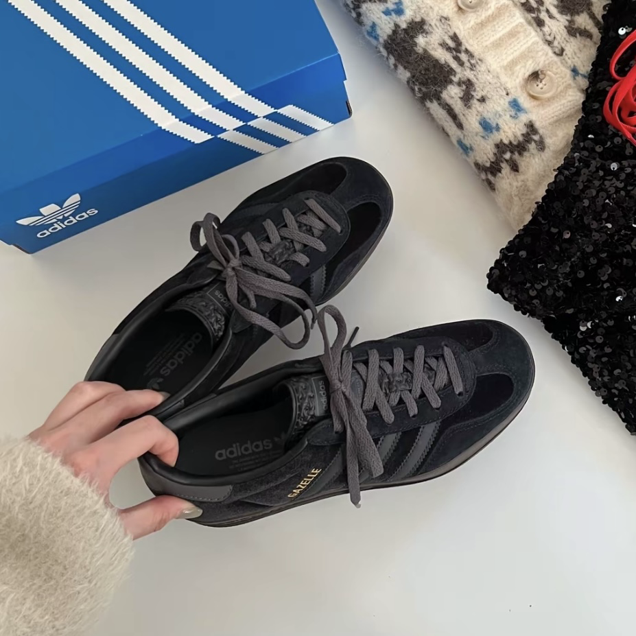 Adidas Gazelle Indoor Black Velvet 黑灰 炭灰 天鵝絨 焦糖底 德訓鞋 低筒休閒鞋