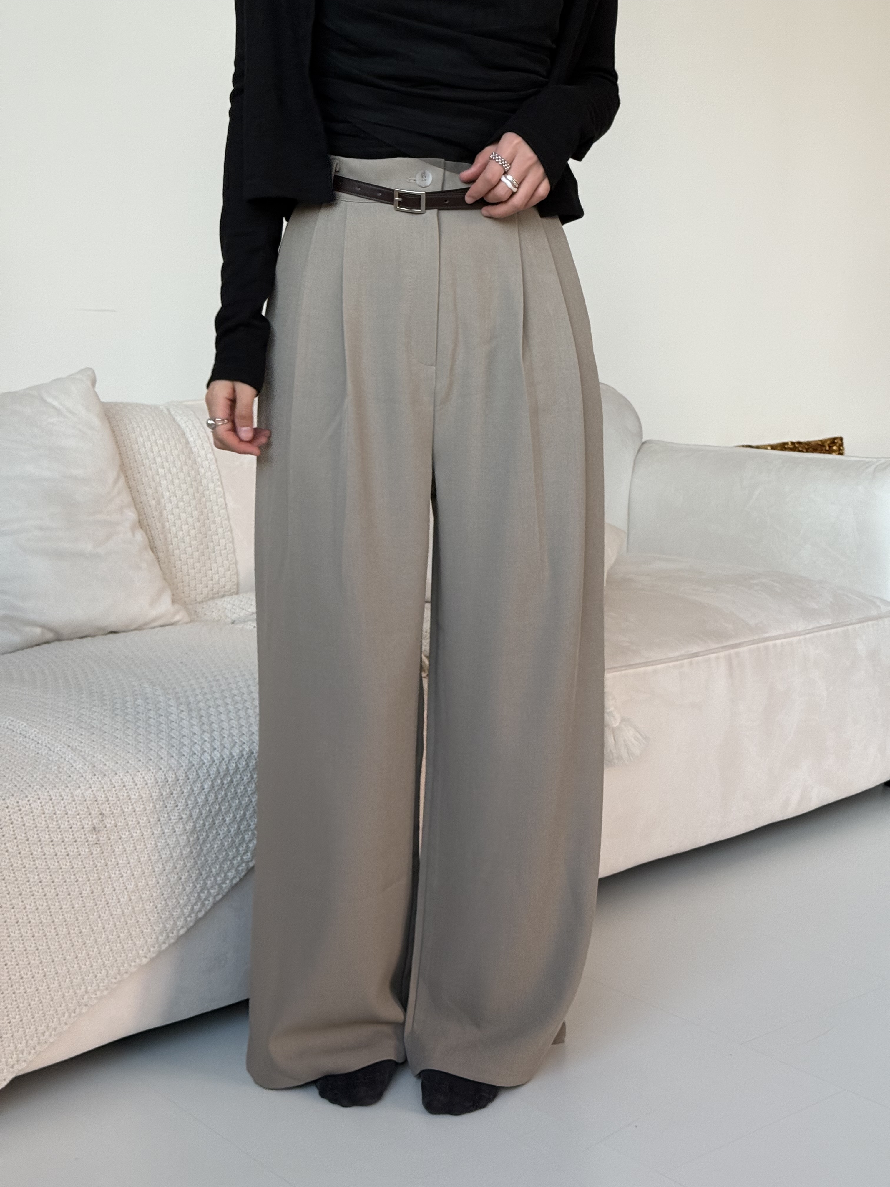 (現貨杏色M) 高質!通勤風闊腳西褲*連腰帶 P0303 (杏)