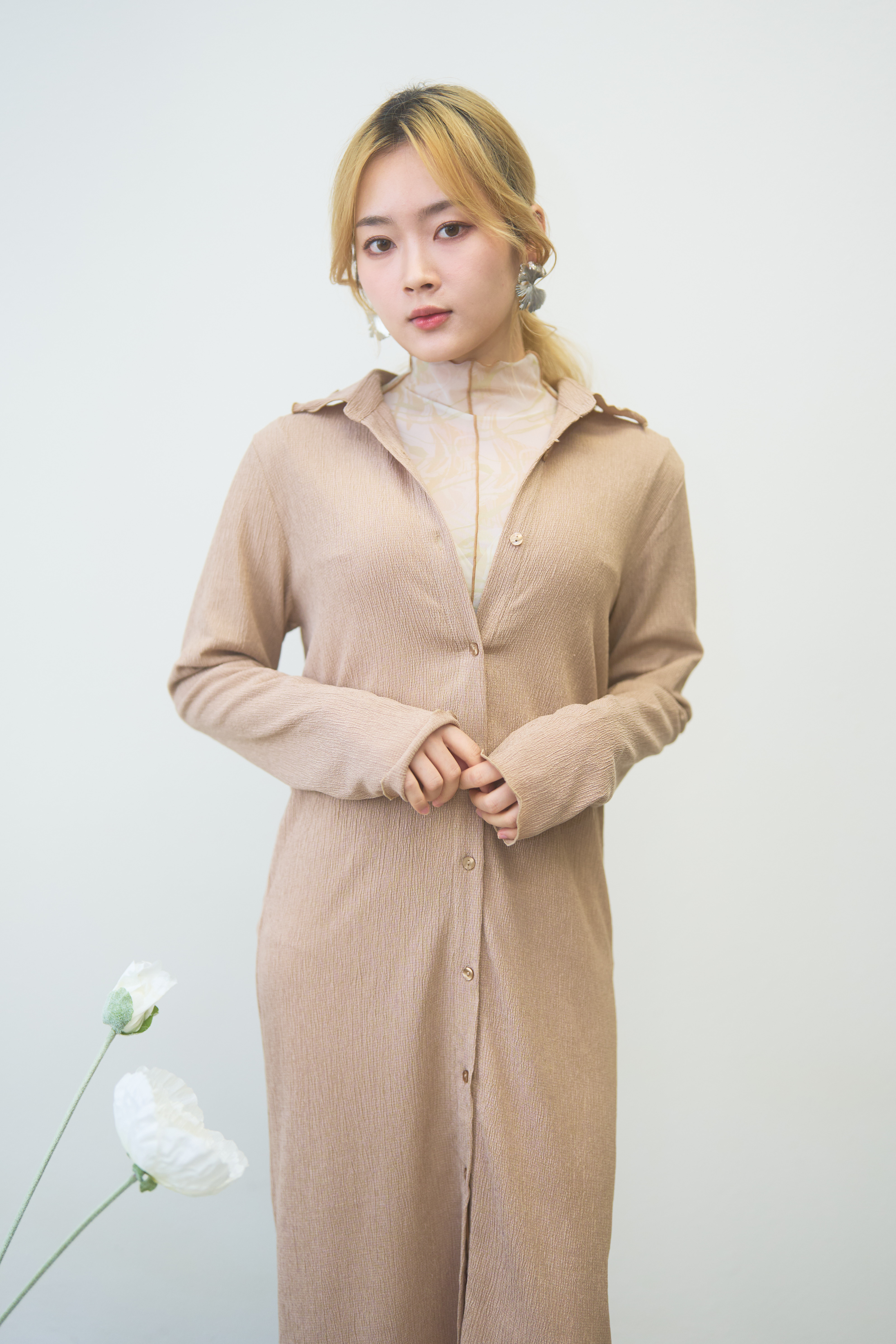 簡約皺布恤衫裙 - OP44359