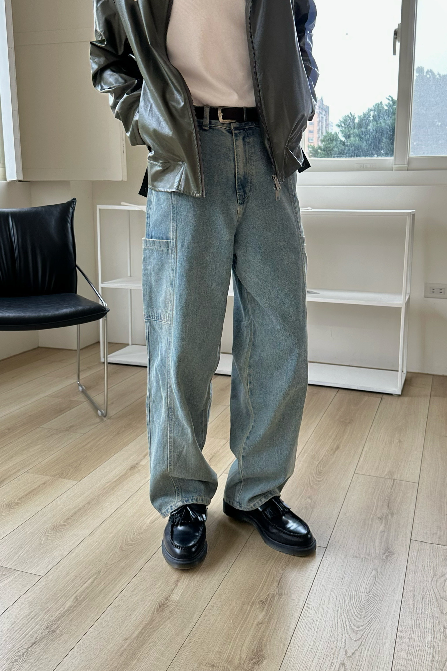 側口袋拼接牛仔褲(必買）