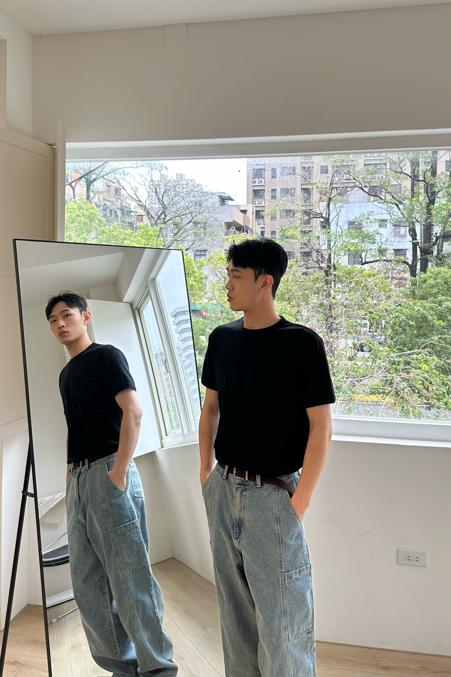 顯身型螺紋素面T shirt