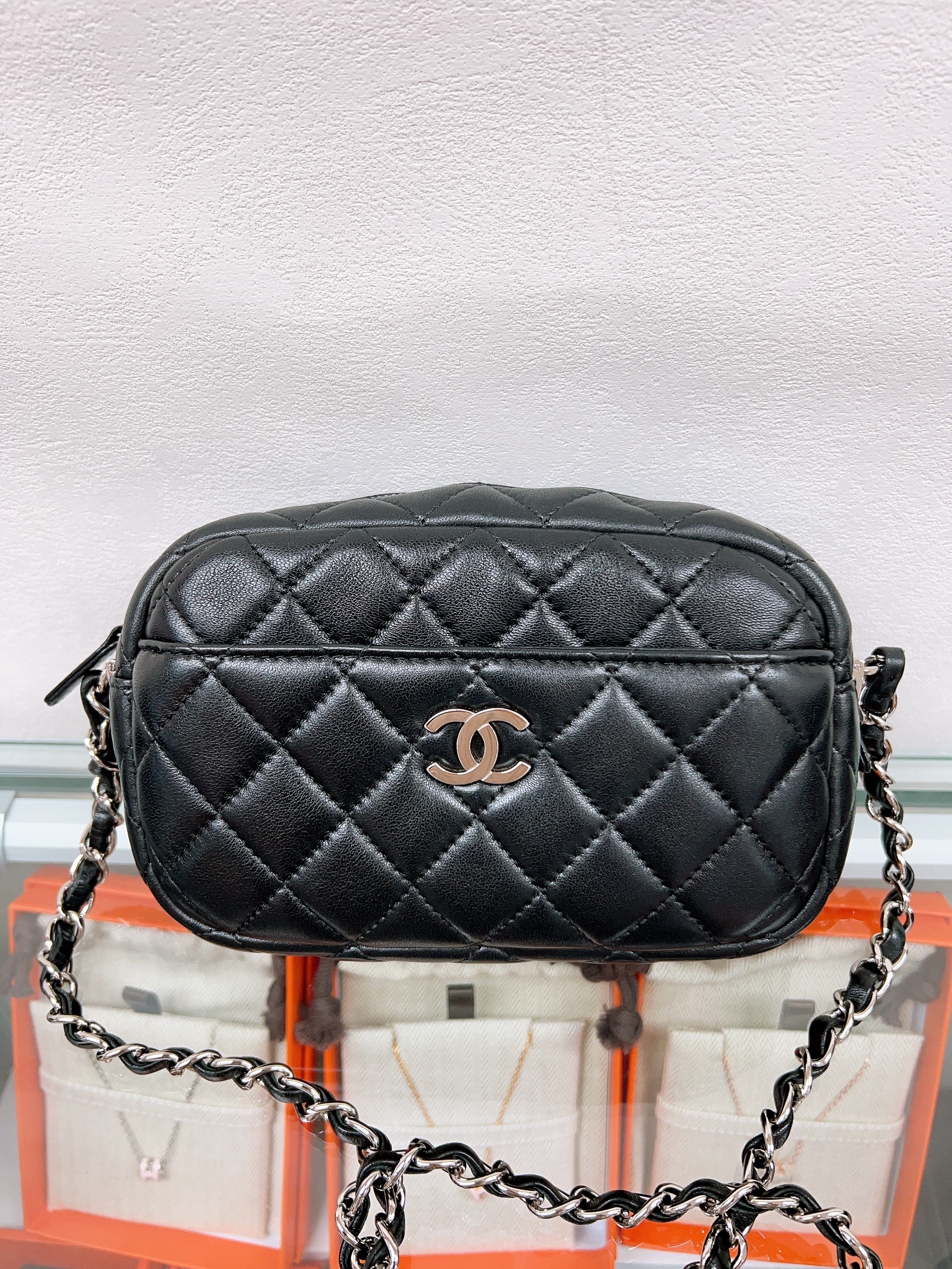 Chanel camera bag black silver