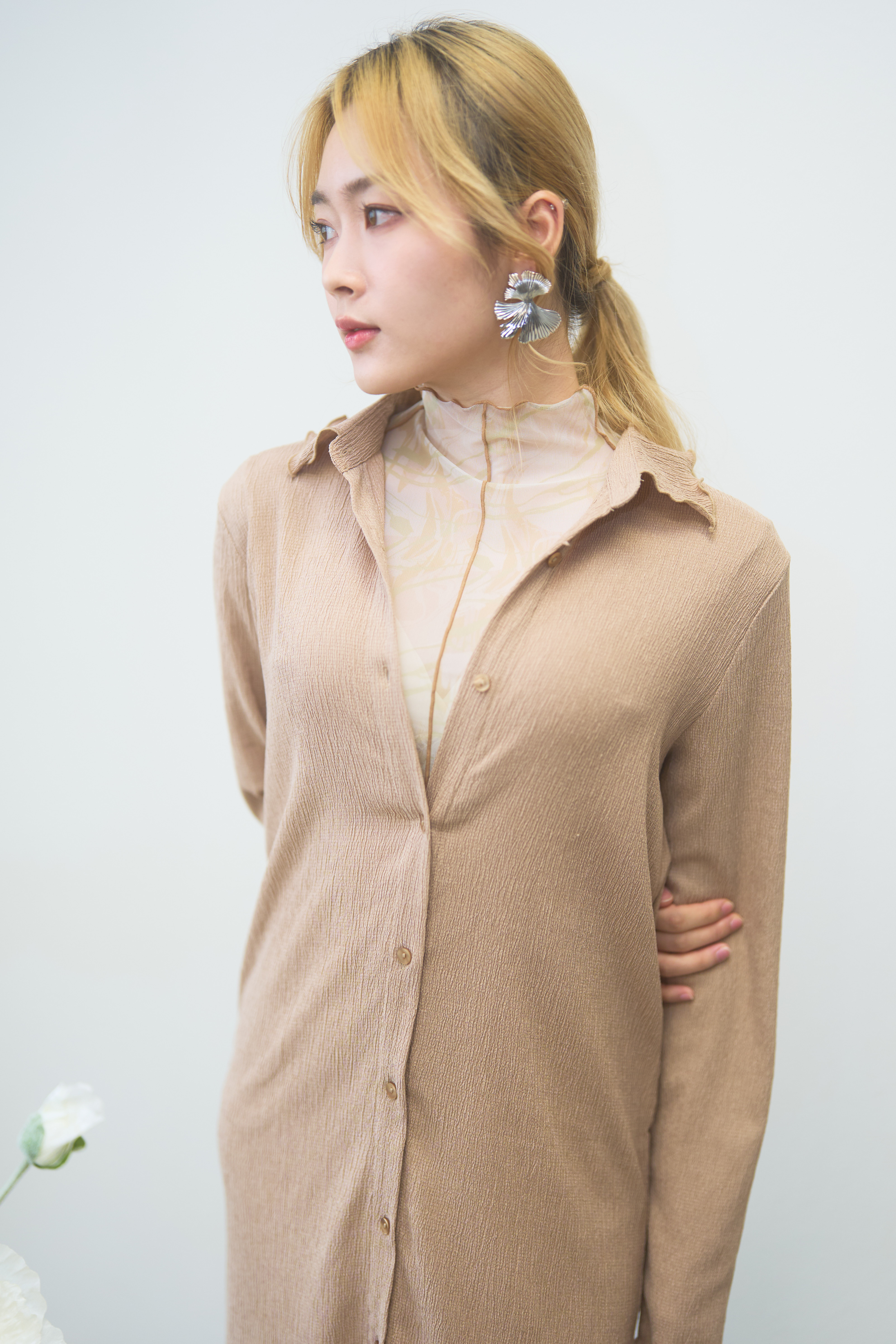 花瓶領印花順滑沙網上衣 - BL51540