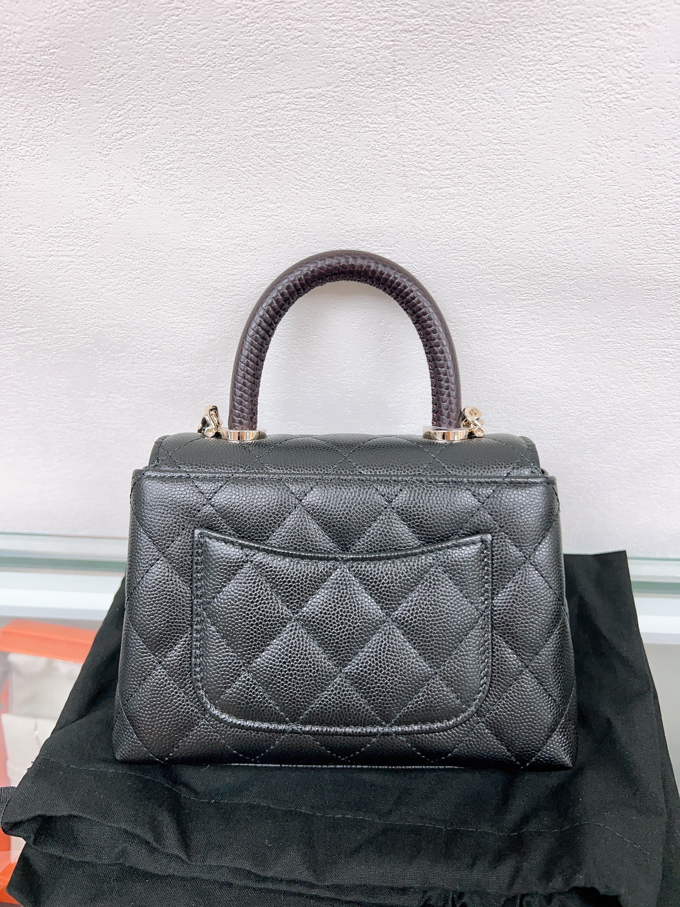 *Brand New* Chanel coco handle nano (black caviar/ dark red handle)