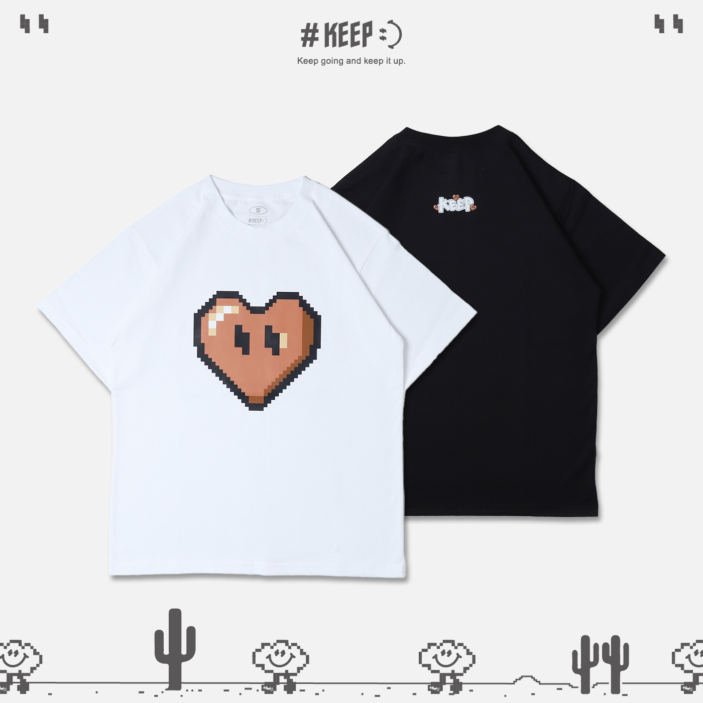 #KEEP PIXEL JANUARY HEART TEE 月份限定 一月棕 像素 8-bit 寬鬆 休閒 短袖 短T【KS278】