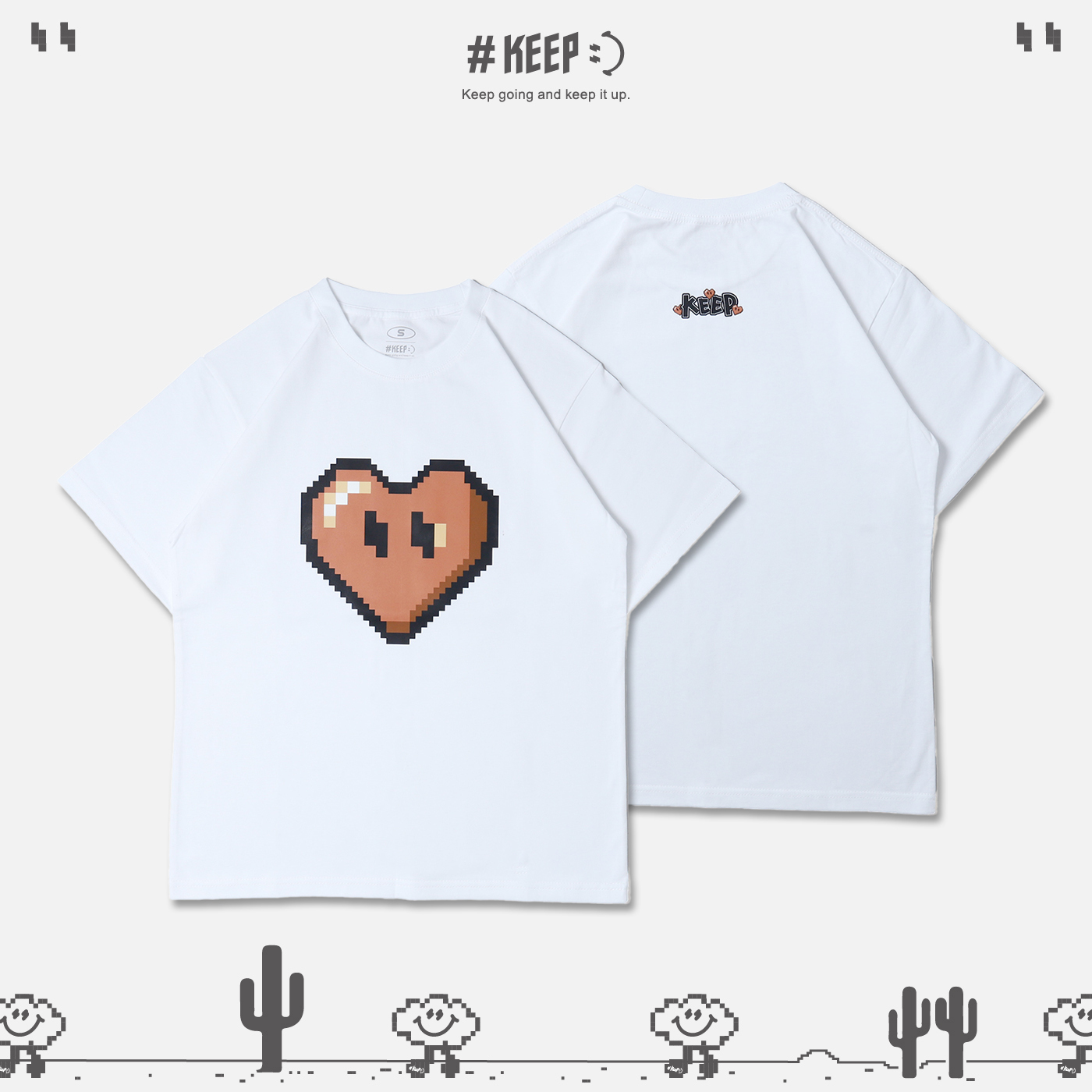 #KEEP PIXEL JANUARY HEART TEE 月份限定 一月棕 像素 8-bit 寬鬆 休閒 短袖 短T【KS278】