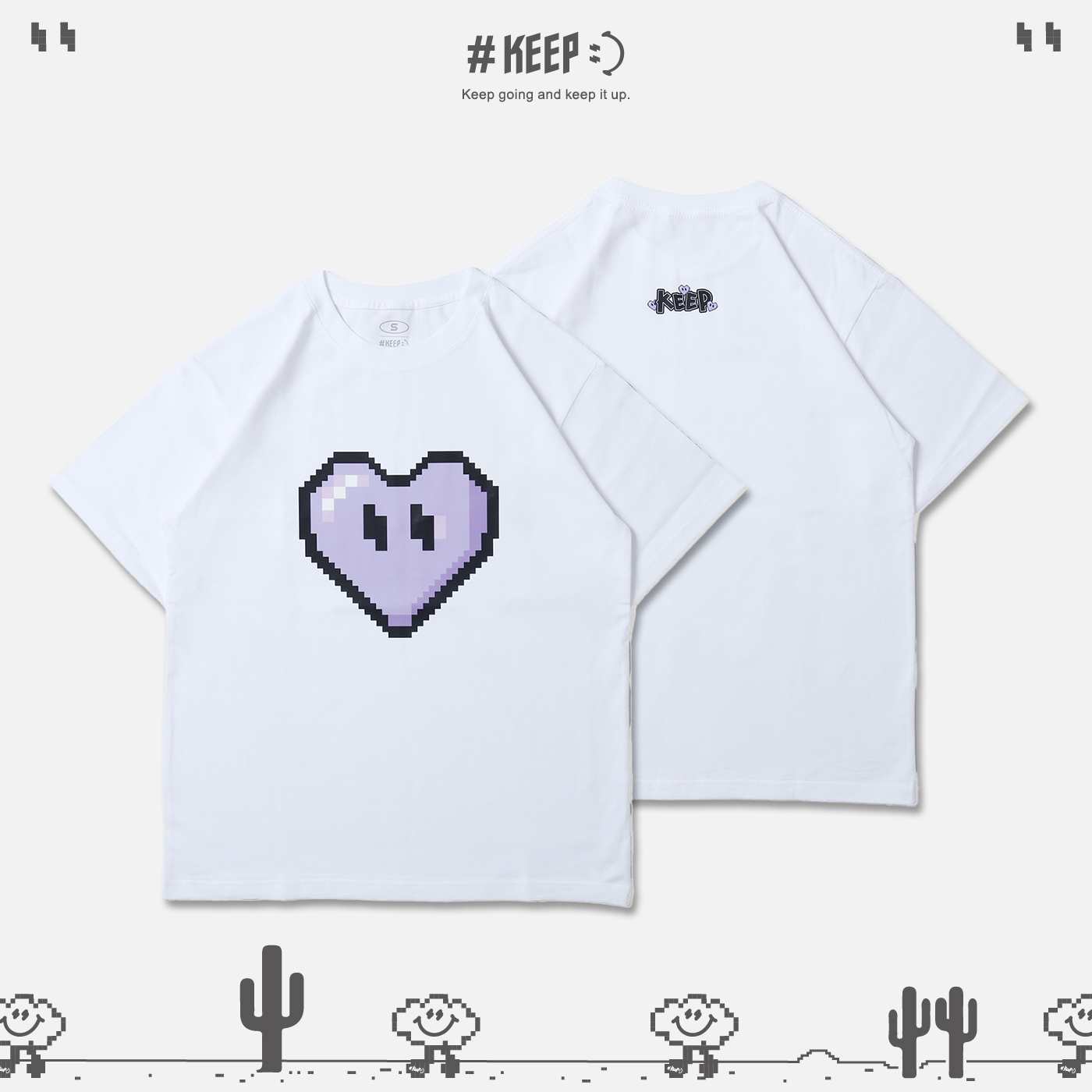 #KEEP PIXEL FEBRUARY HEART TEE 月份限定 二月丁香紫 像素 8-bit 寬鬆 休閒 短袖 短T【KS279】
