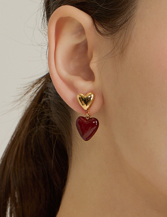 熱戀畫釉愛心。夾式耳環