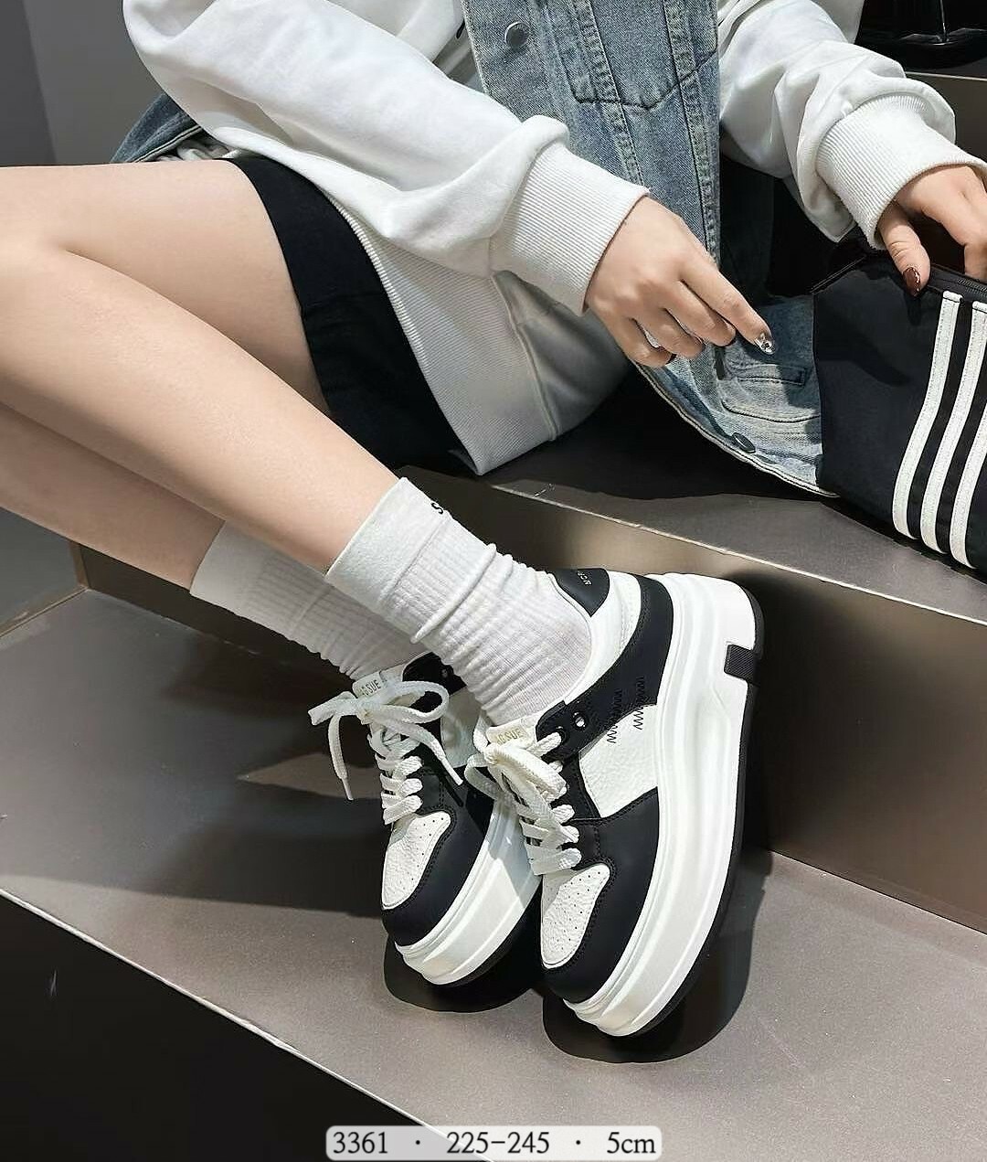 3361韓國真皮純色厚底小白鞋