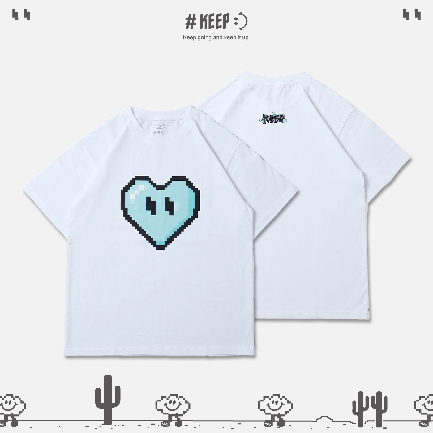 #KEEP PIXEL MARCH HEART TEE 月份限定 三月天空藍 像素 8-bit 寬鬆 休閒 短袖 短T【KS280】