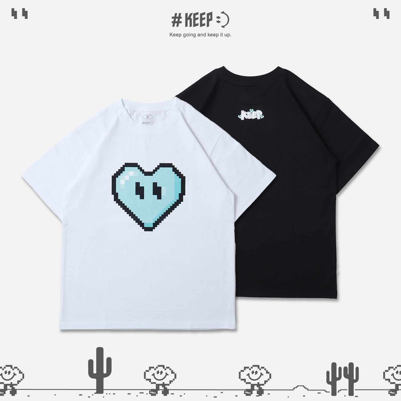 #KEEP PIXEL MARCH HEART TEE 月份限定 三月天空藍 像素 8-bit 寬鬆 休閒 短袖 短T【KS280】
