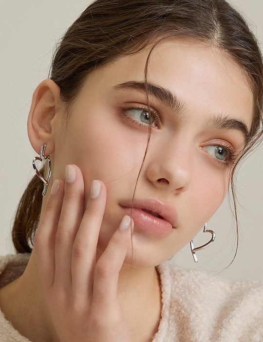 愛心雙線。夾式耳環(銀)