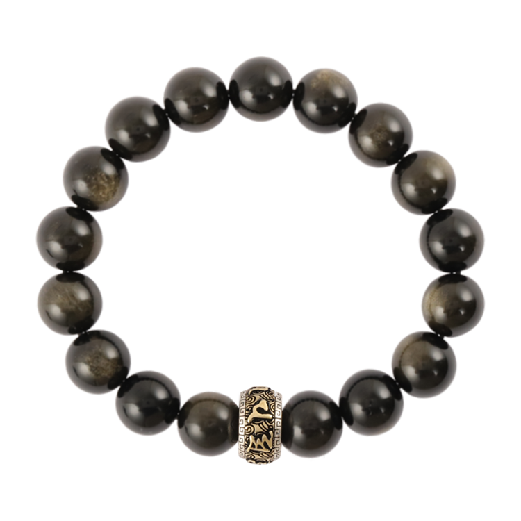 新品-串珠手鍊,男士手鍊 12mm金曜石串珠;六字箴言轉輪 寓意福運隨行(3998)
