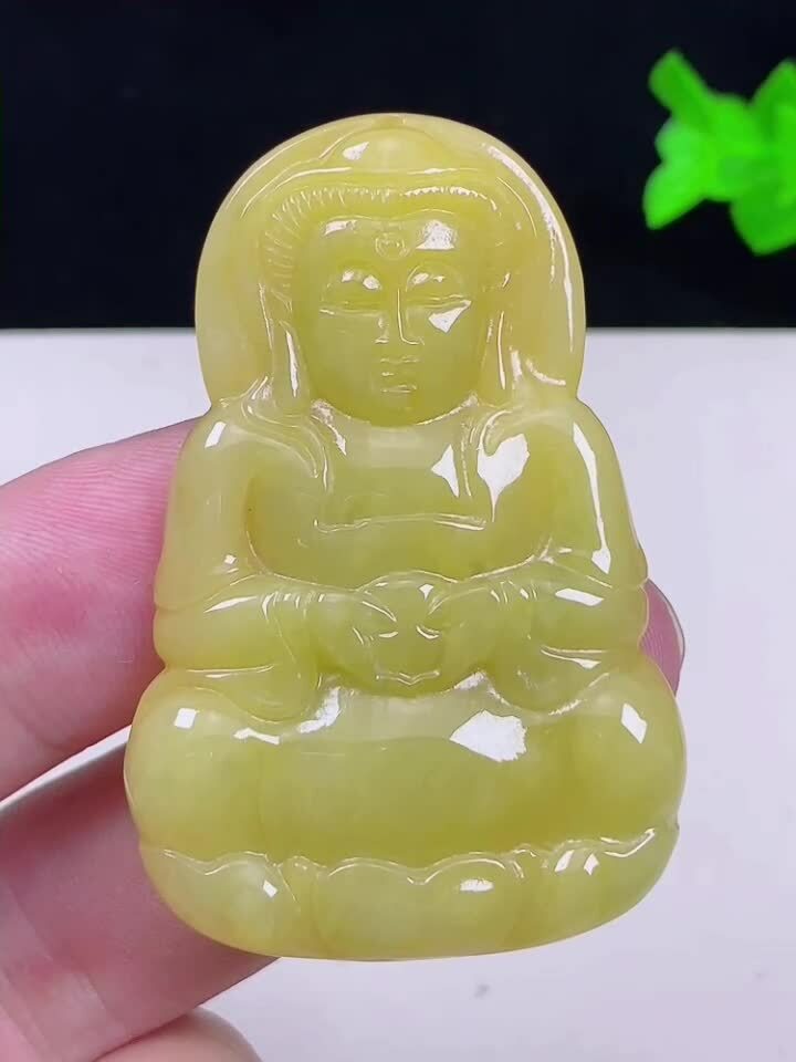 翡翠黃翡觀音菩薩,天然翡翠A玉, 緬甸玉, Jade, Jadeite