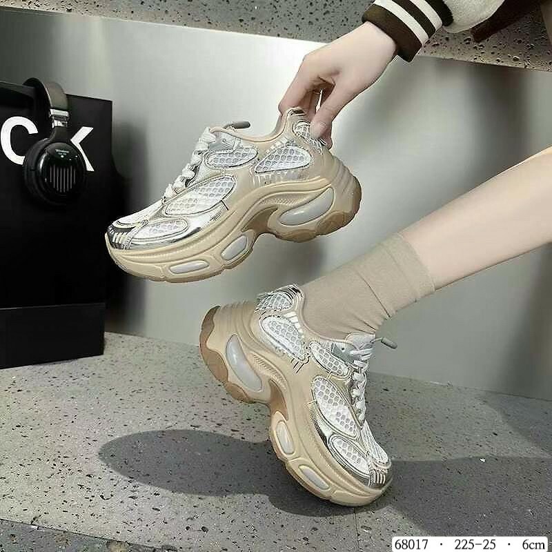 68017韓國真皮網面拚色老爹鞋