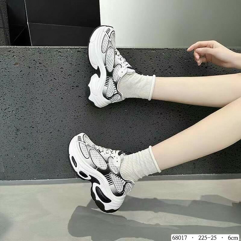 68017韓國真皮網面拚色老爹鞋