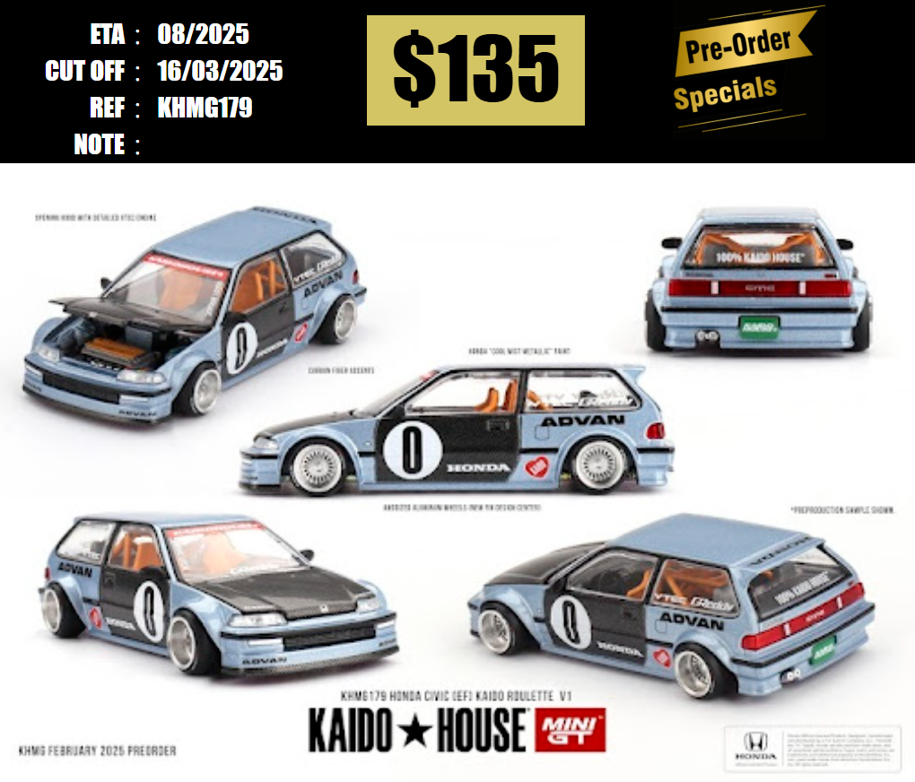 PO-$135 * MINI GT * 1:64 KHMG179 Honda Civic (EF) Kaido Roulette  V1 [OD03/03]