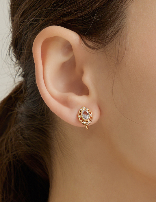 法式浪漫微鑲。夾式耳環