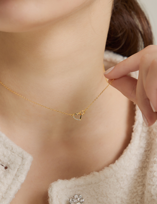 【925純銀】環心相扣項鍊(金)