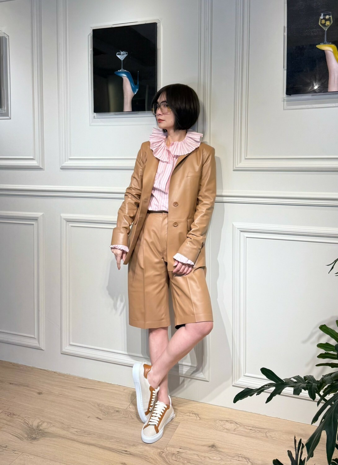 DESA 1972 雙釦西裝皮外套(駝)