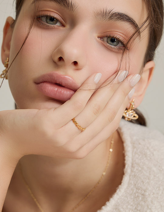 【925純銀】簍空愛心可調式戒指(金)