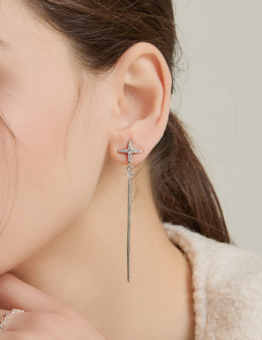 不對稱星耀流光。銀針耳環