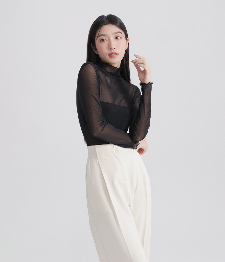 微透木耳邊薄長袖上衣