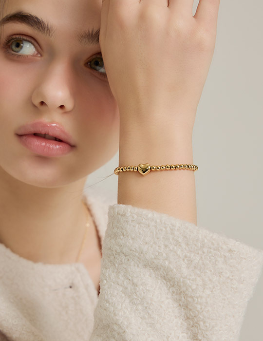 俏皮圓珠愛心手鍊(金)