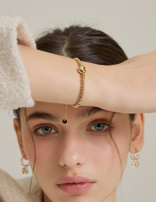 俏皮圓珠愛心手鍊(金)