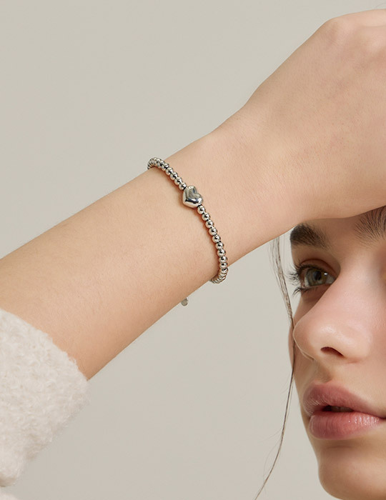 俏皮圓珠愛心手鍊(銀)