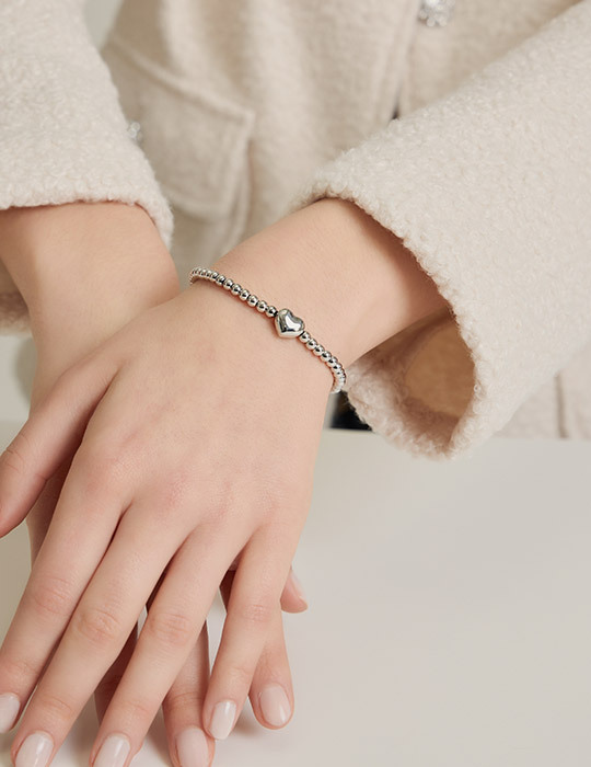 俏皮圓珠愛心手鍊(銀)