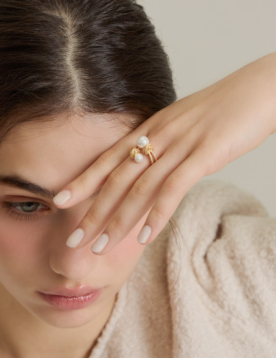 奢華雙珍珠可調式戒指