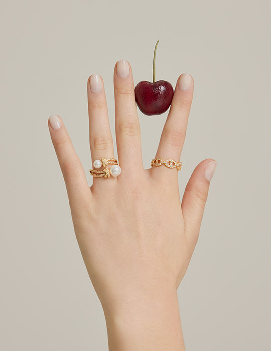 奢華雙珍珠可調式戒指