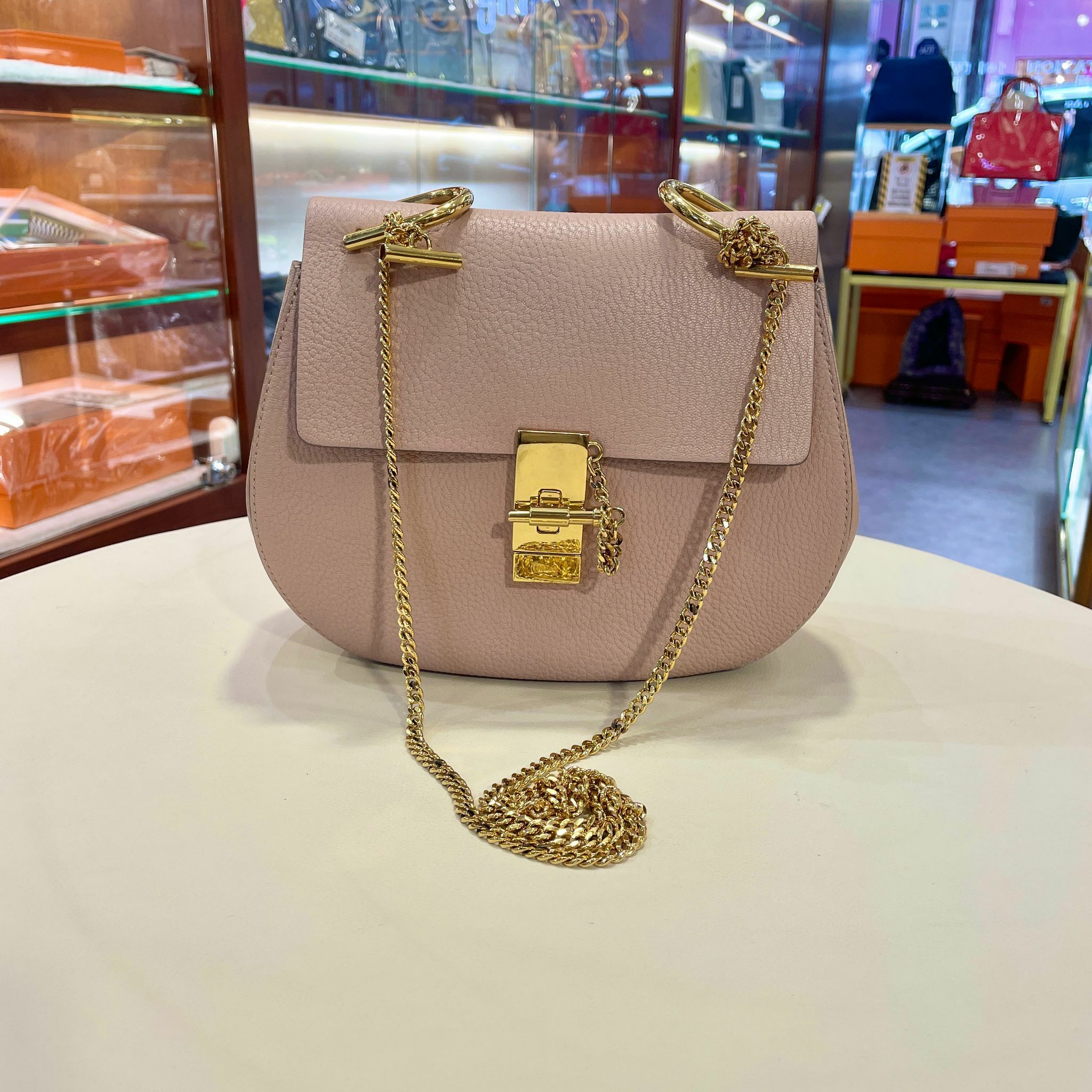 98%NEW二手CHLOE斜揹袋 DREW SHOULDER BAG 粉色/金扣 #香榭站正品
