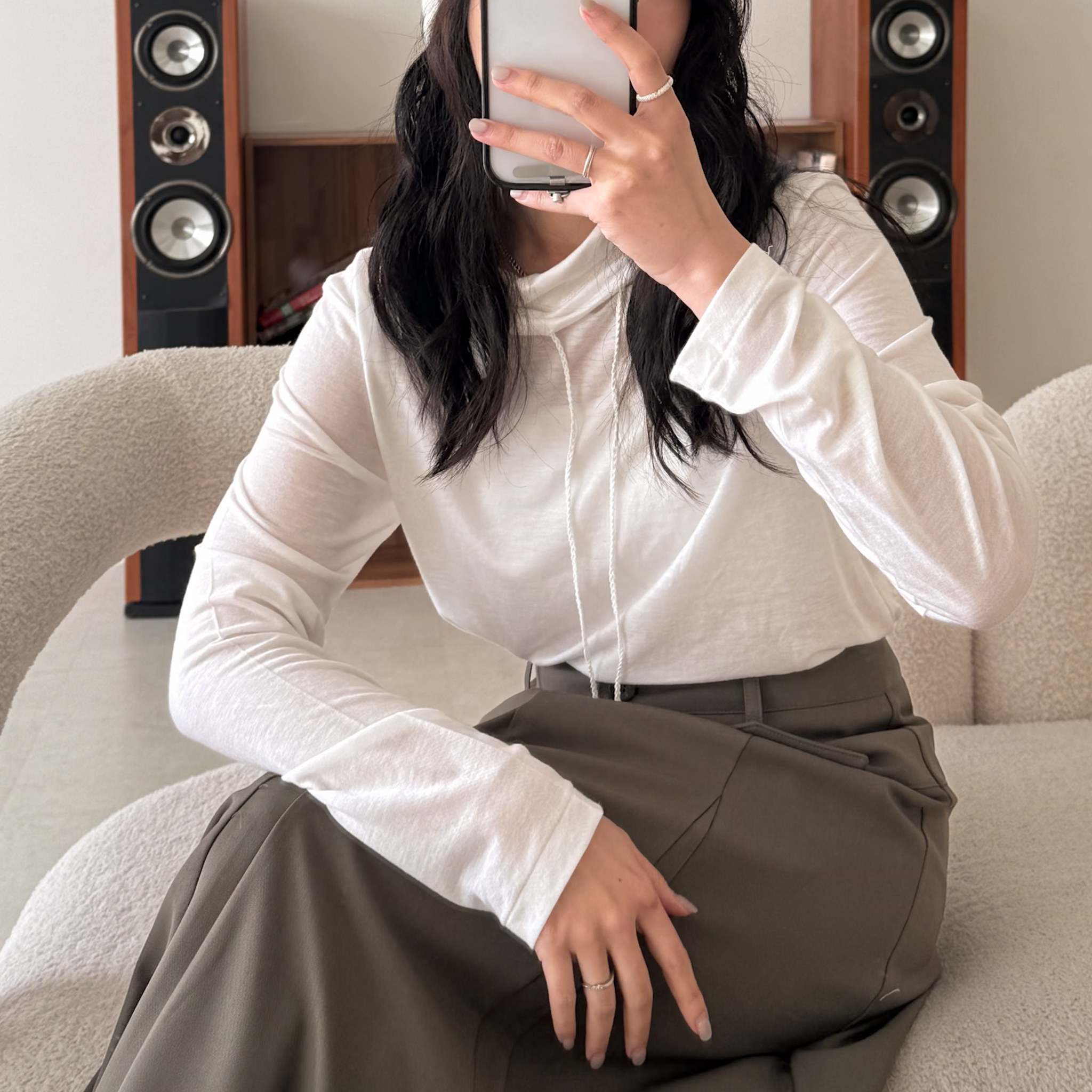 R14高級柔軟親膚天絲抽繩鬆緊領上衣(四色)