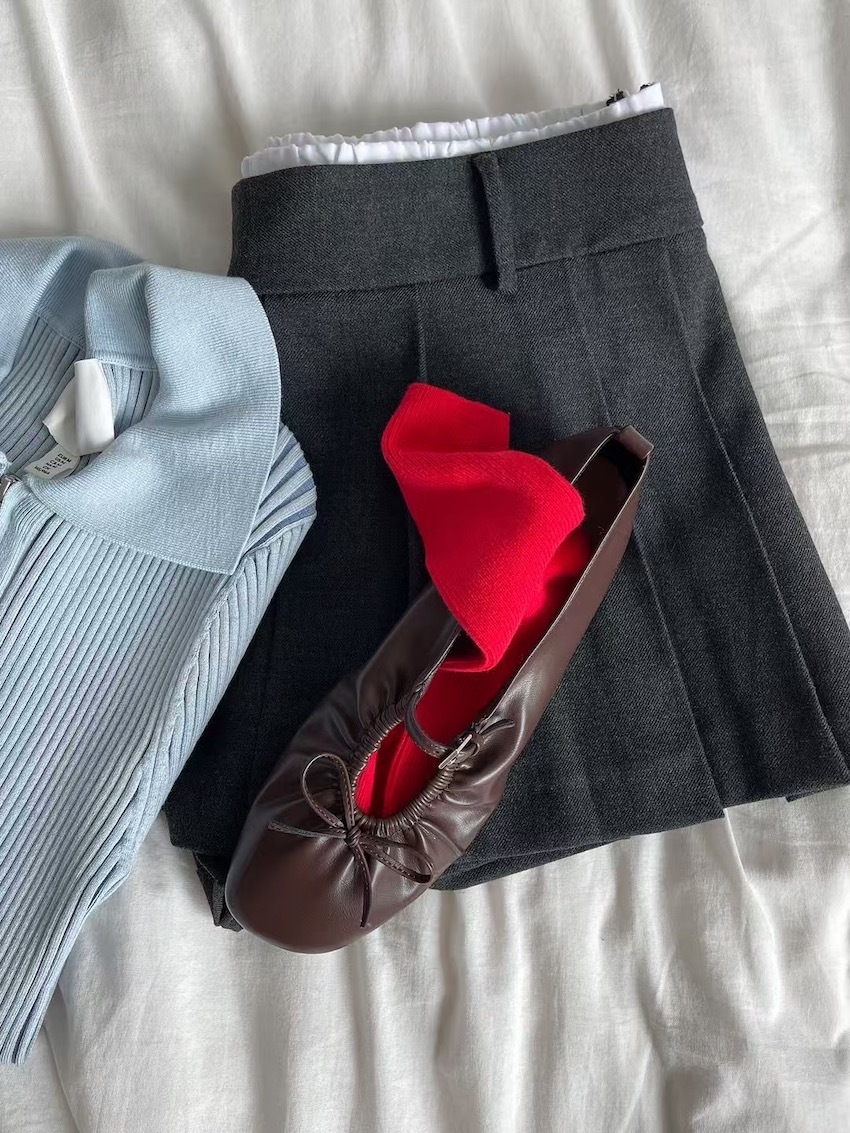 ruched ballet flats with bow