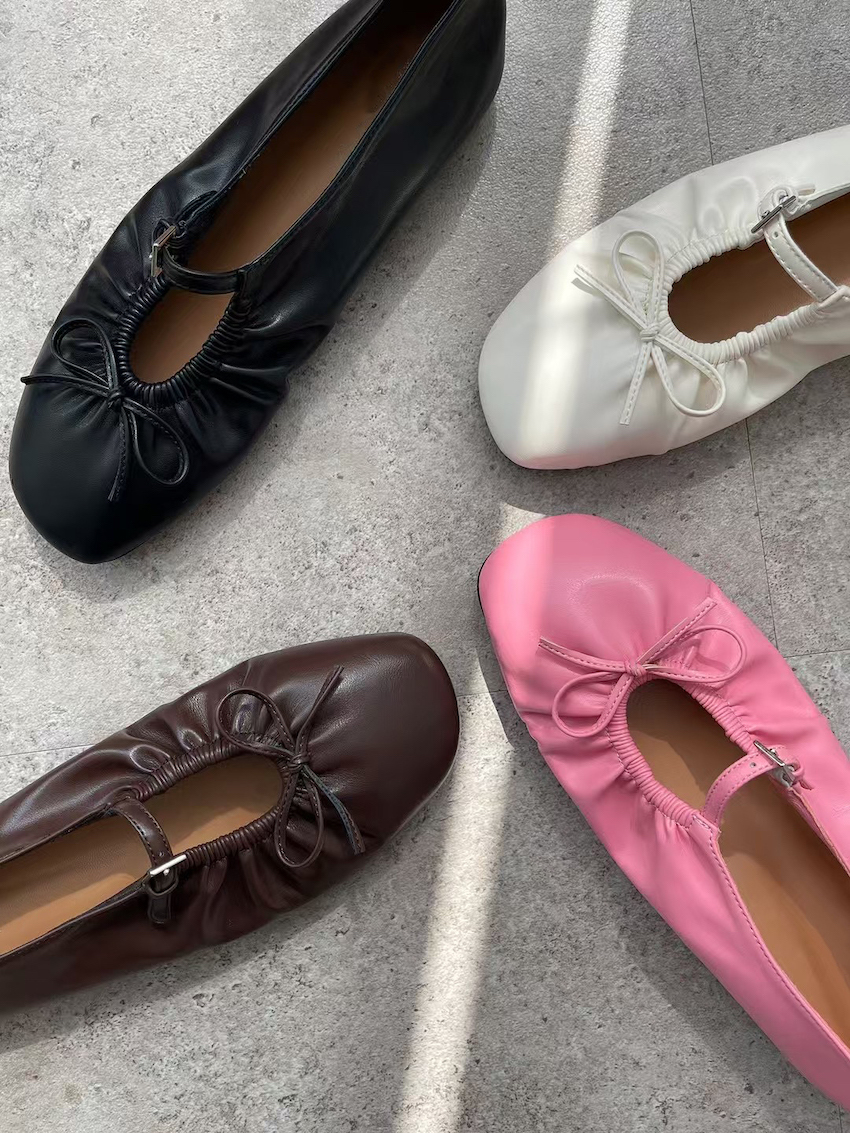 ruched ballet flats with bow