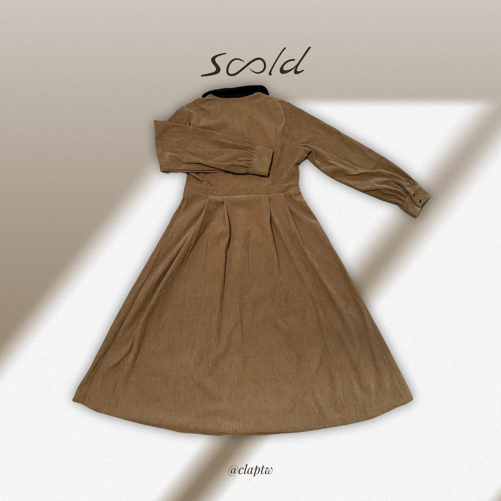 燈芯絨拼色長洋裝