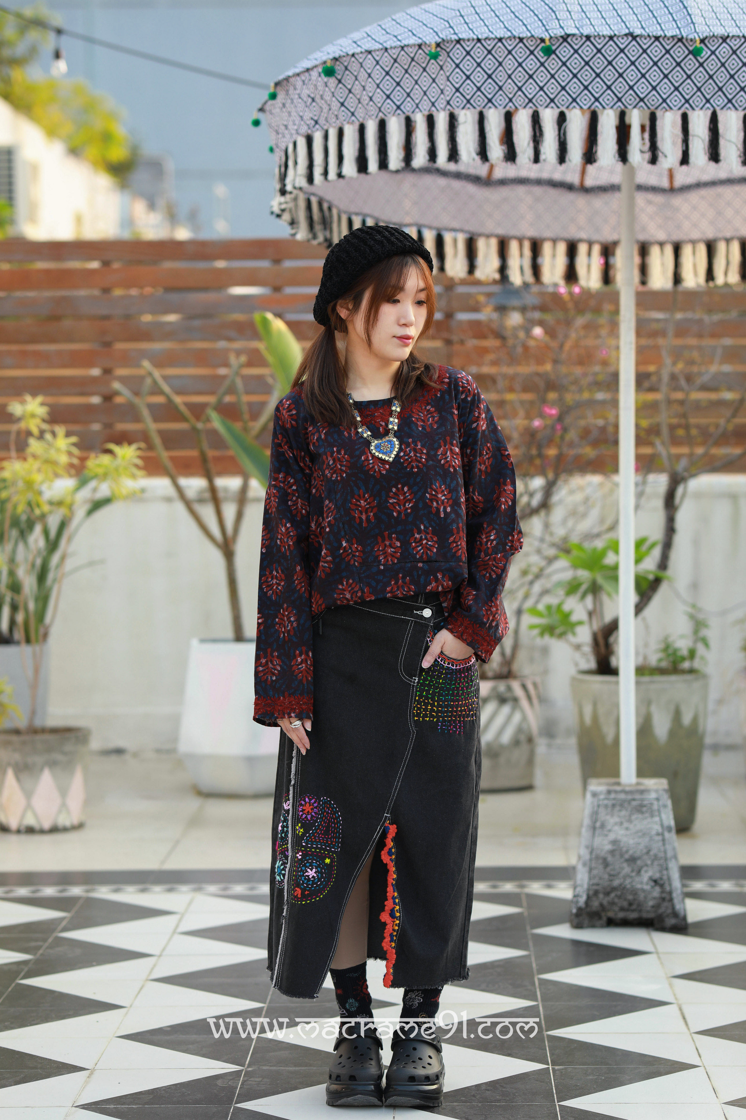 Macrame 長袖上衣 - M3451BP - 黑色 (0122)