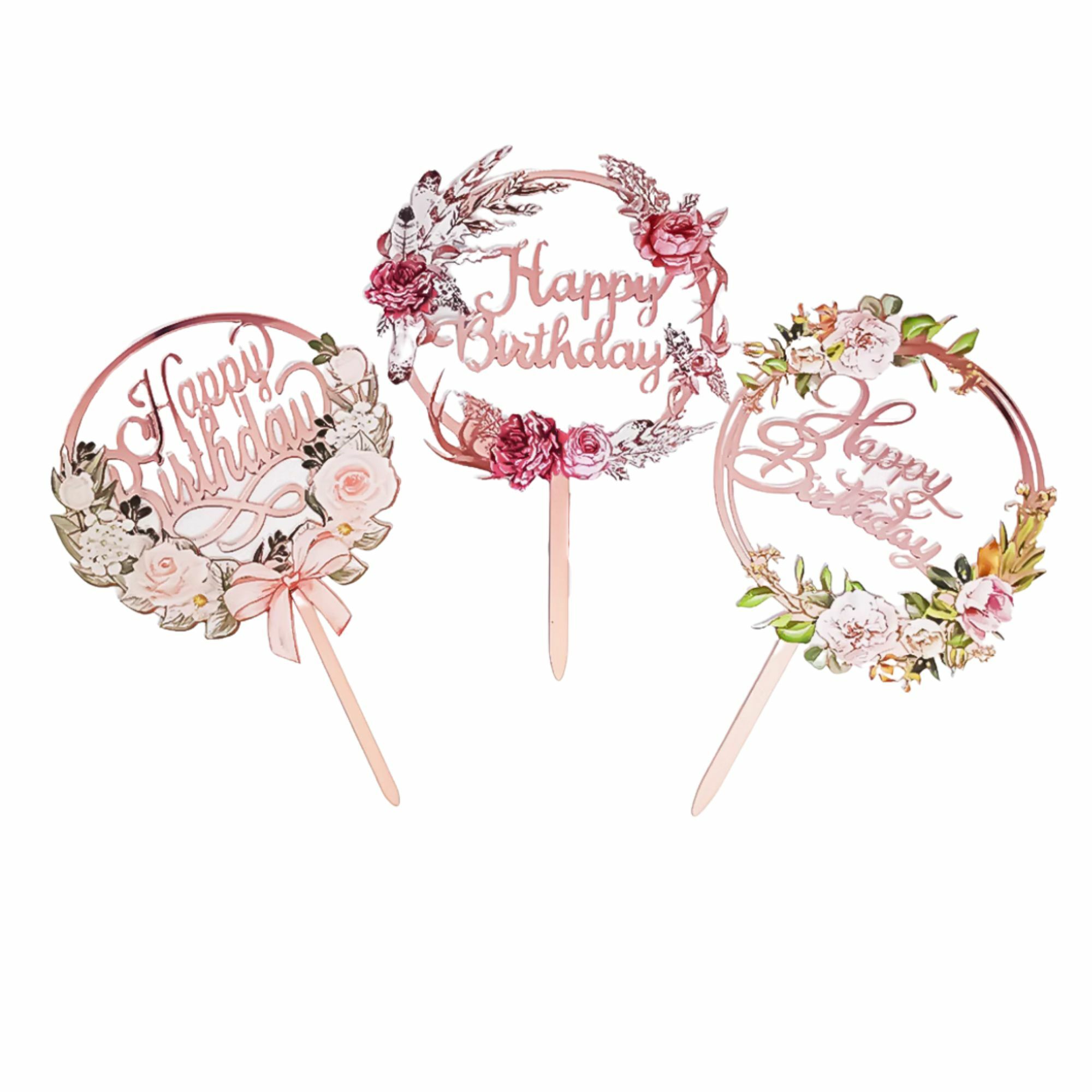 粉紅花花 生日插牌 Pinky Flowers Birthday Stand
