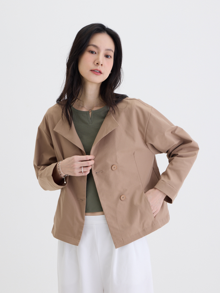 三角V領外套-薄茶