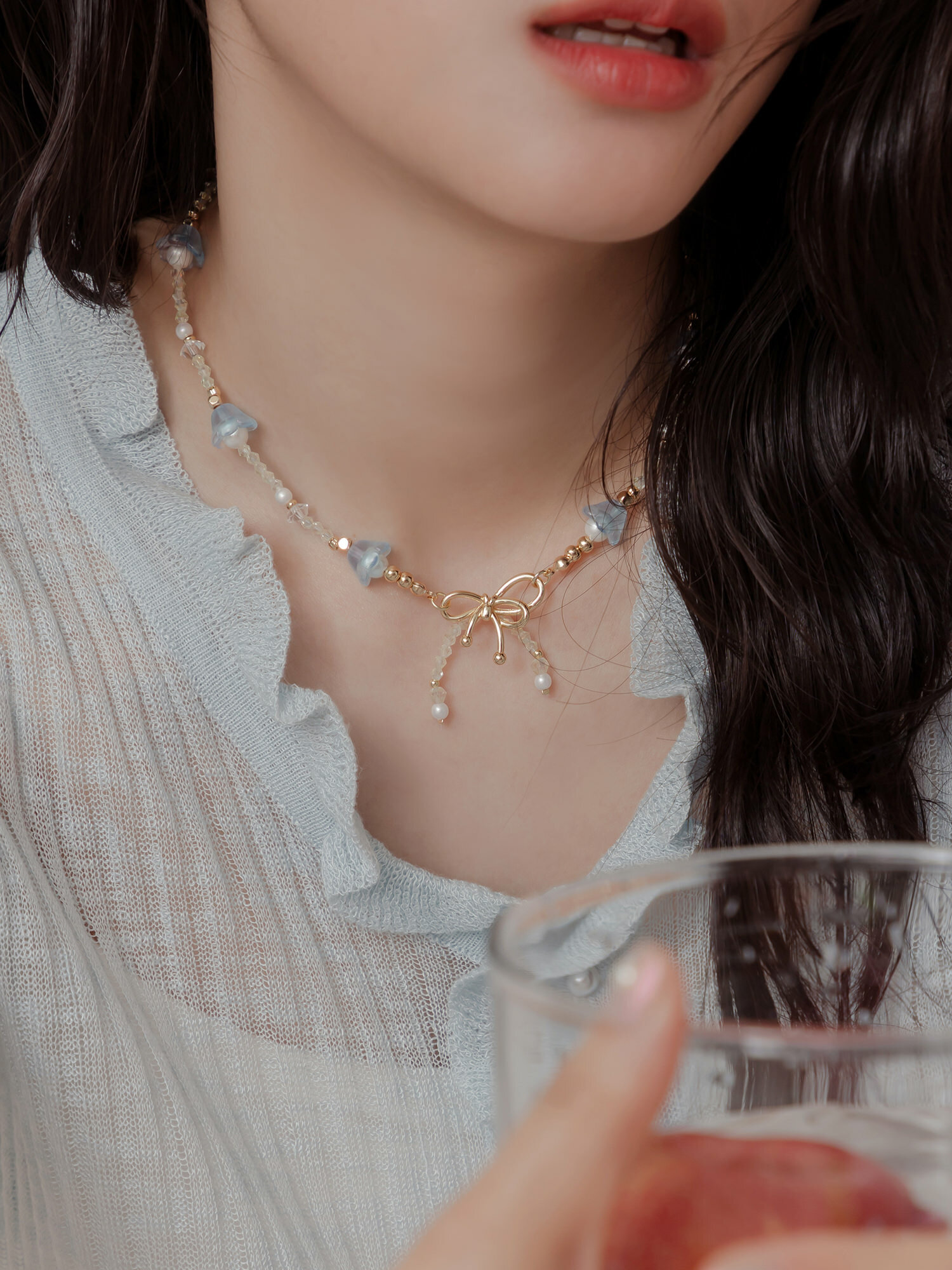 浪漫超能力。MUCHAT手作14KGP鈴蘭花珍珠蝶結項鍊