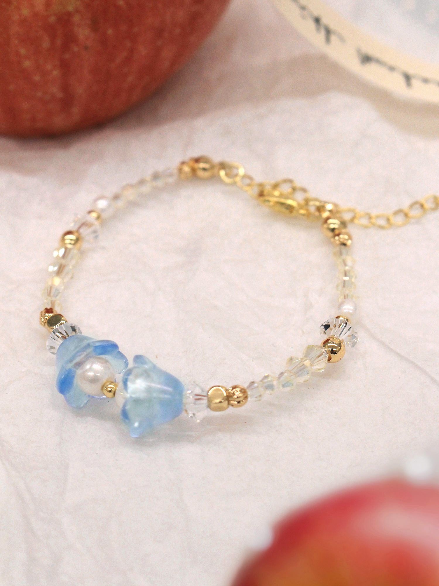 浪漫超能力。MUCHAT手作14KGP鈴蘭花珍珠水晶手鍊