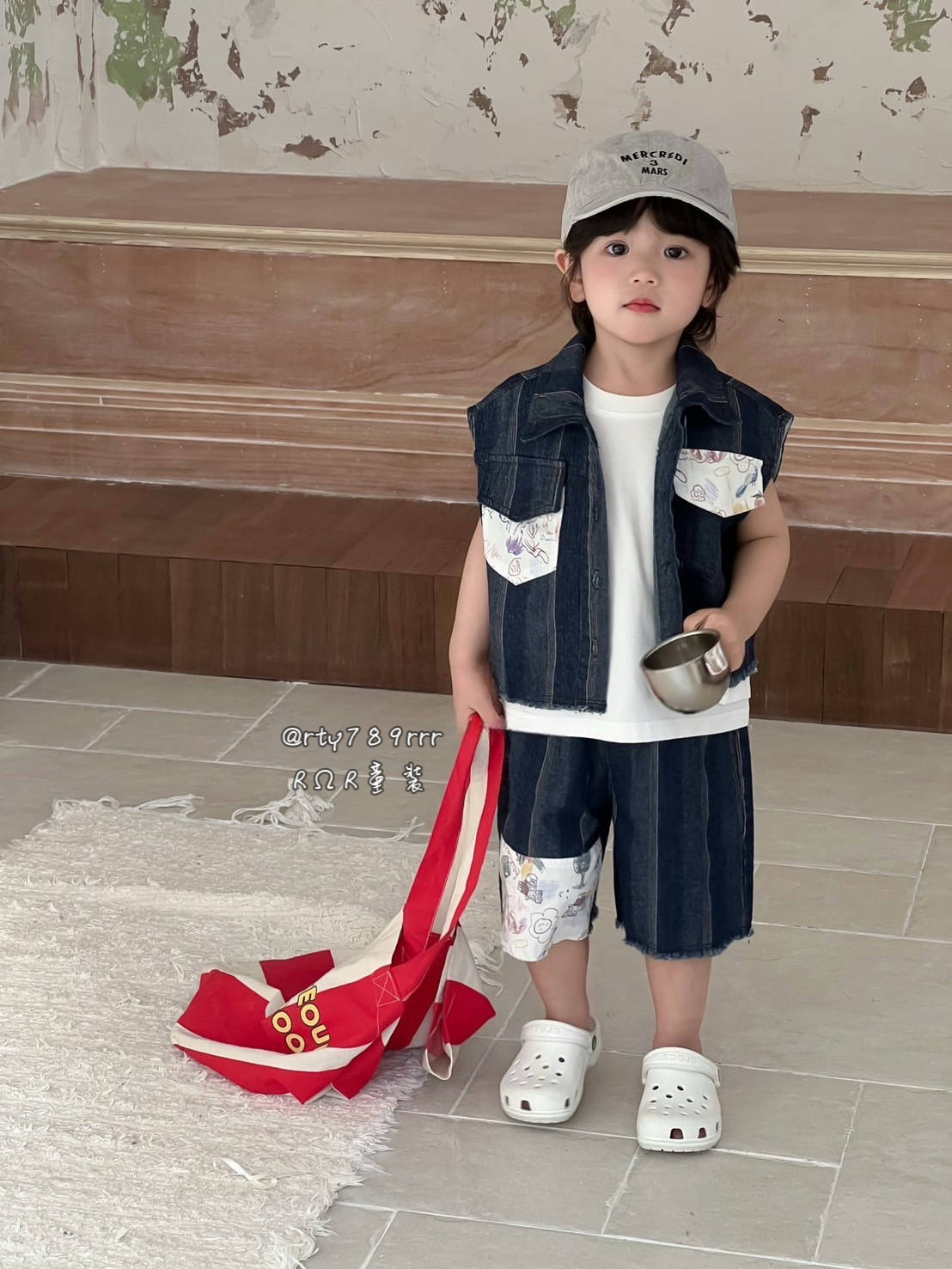 牛仔馬甲+短褲兩件套