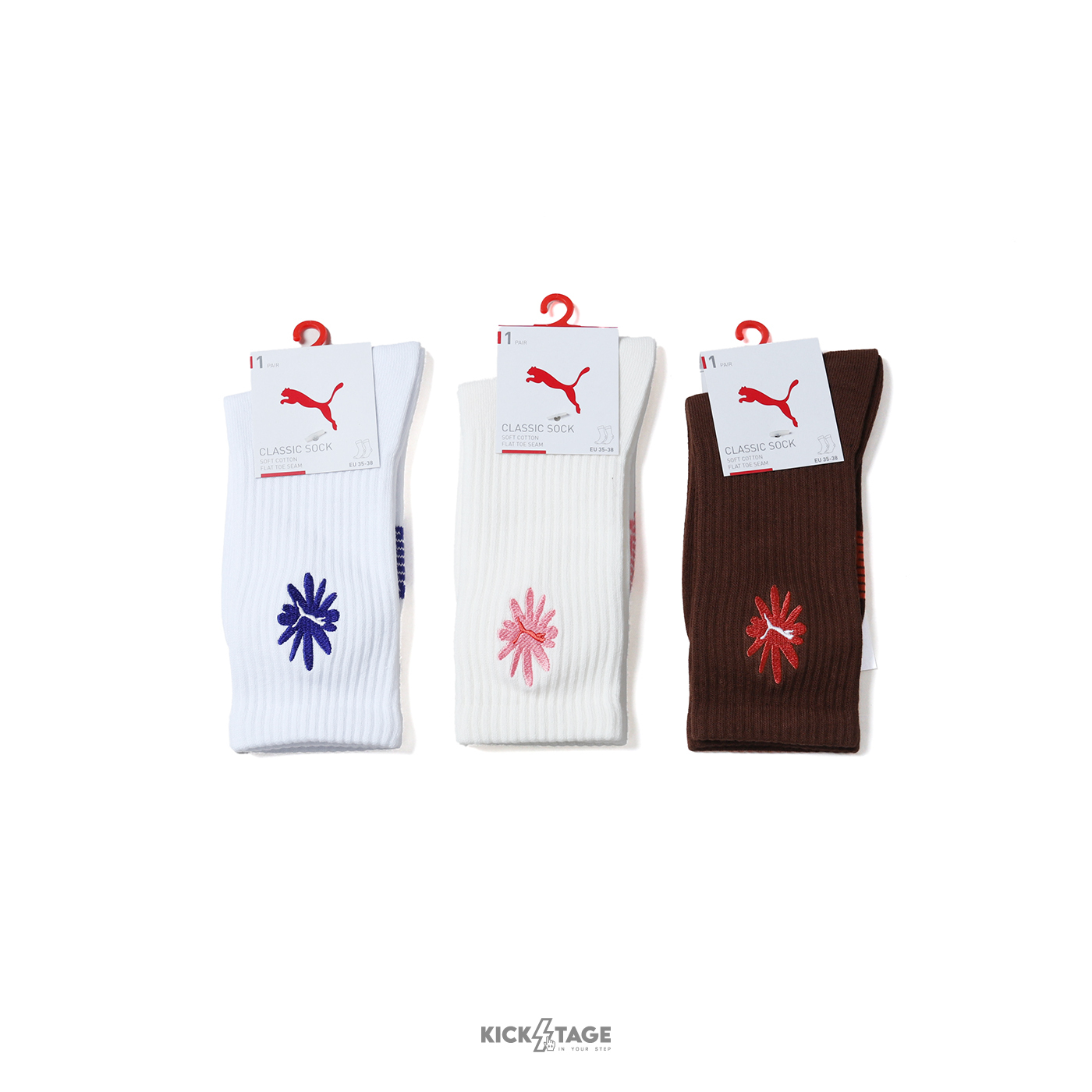 PUMA Fashion Crew Socks 棕色 白色 米白色 花朵跳豹 刺繡 重磅數 長襪【BB1516】