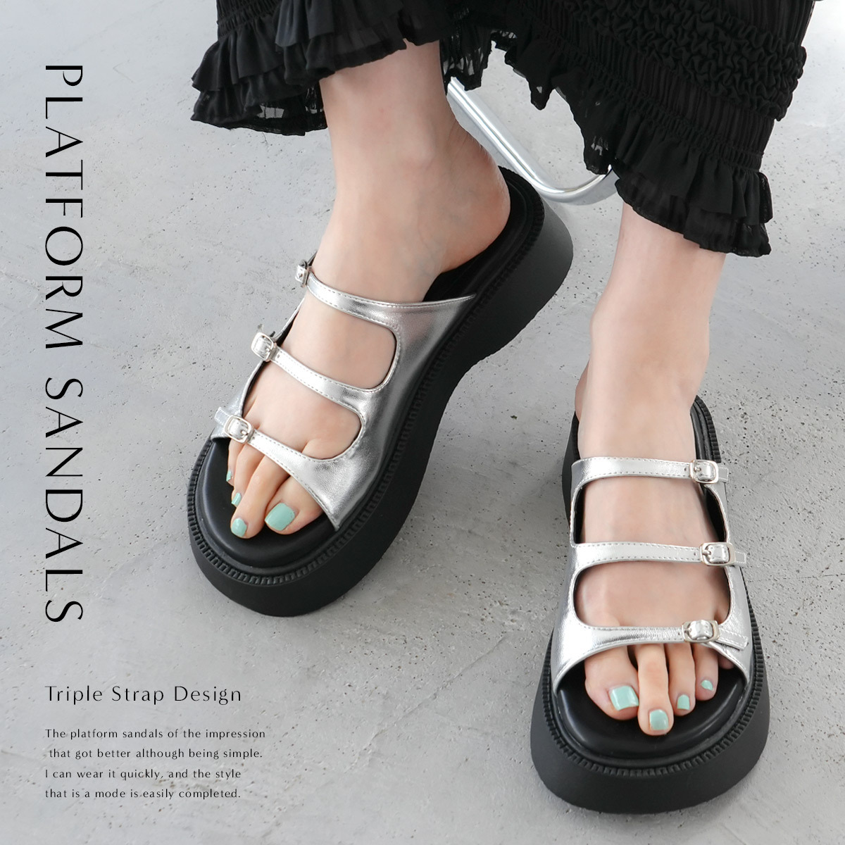 質量涼感 三帶金屬扣厚底涼拖鞋【CX3133】