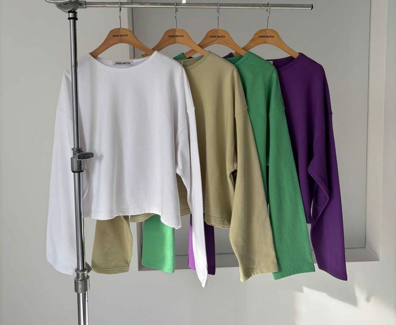 PM4035 綿質簡約長袖上衣 - 紫色